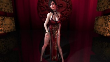 Sexy oiled Tifa Lockhart in revealing red dress shamelessly dancing pantyless